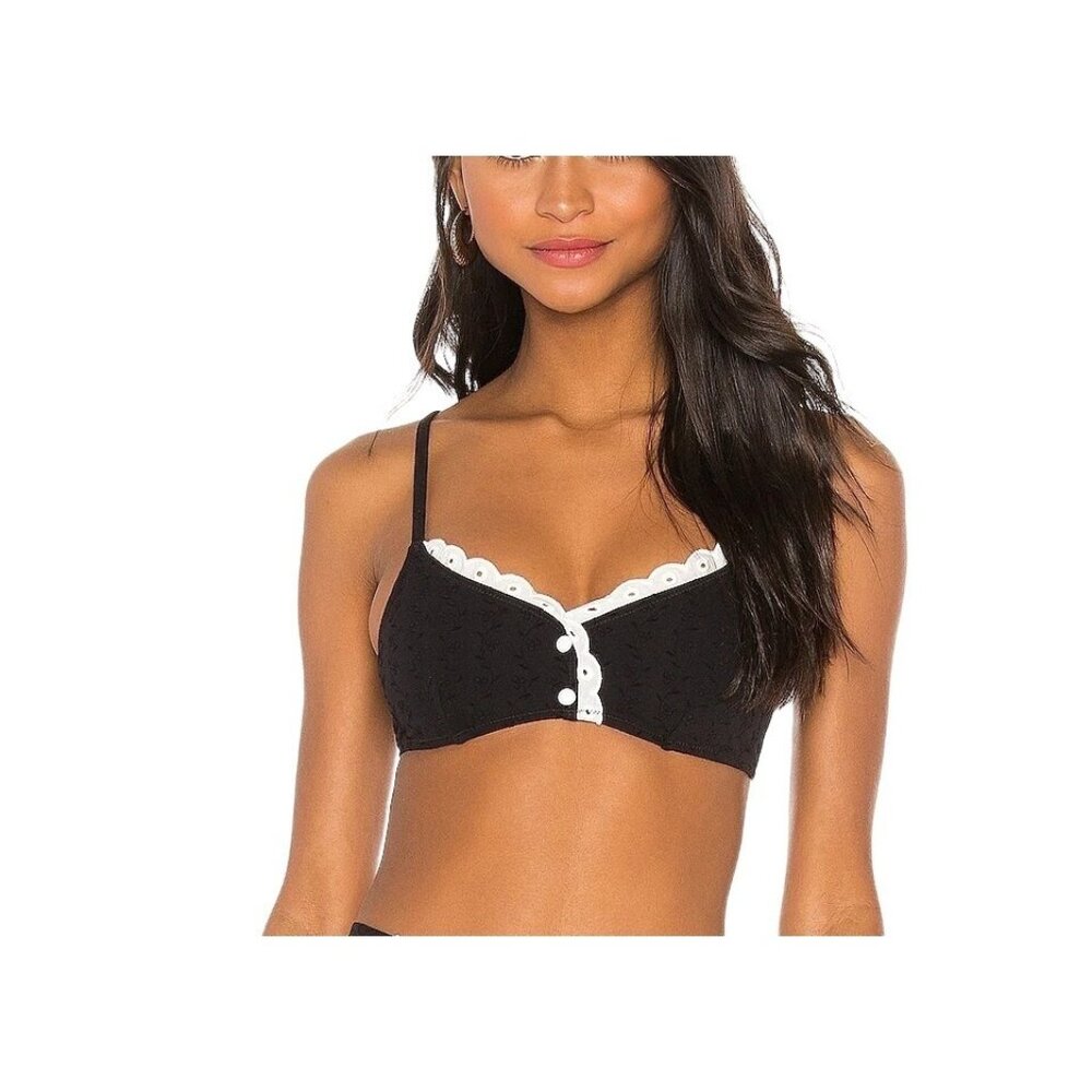 Morgan Lane NWT Black Bikini Top Estelle White Embroidered Eyelet Lace xs P